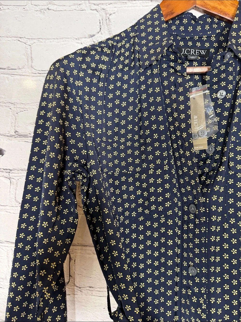 J. Crew Navy Micro Floral Wrap Dress Size 0 Brand New W/Tags